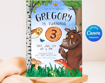 Woodland Storybook Birthday Invitation, Join Us to Celebrate Forest Invite, Mouse Owl Fox Deep Dark Wood Kids Party Template