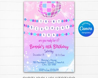 The Eras Tour birthday party, Printable Taylor Swift birthday invite, music Girl Birthday Invitation, editable my bday era invitation