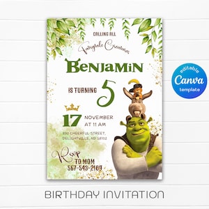Shrek Birthday invitation, printable Shrek Invitation, Fiona Party Invite Template, Editable Invitation, boy girl birthday