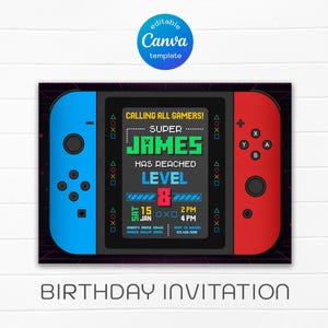 Editable switch invite, Printable Gamer birthday invitation, video game party, boy birthday, digital template