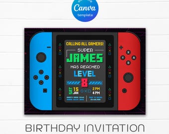 Editable switch invite, Printable Gamer birthday invitation, video game party, boy birthday, digital template