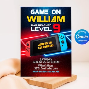 Editable switch invite, Printable Gamer birthday invitation, video game party, boy birthday, digital template