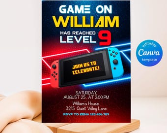 Editable switch invite, Printable Gamer birthday invitation, video game party, boy birthday, digital template