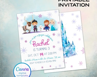 Princess Elsa invite, Frozen Anna invite template, girl birthday, printable birthday invitation, Frozen invitation, editable Winter invite