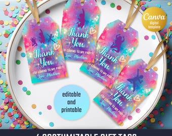 Jump printable gift tags, birthday party thank you card, Editable Template, diy Trampoline bday decorations,  party favors