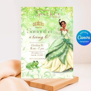 Princess Tiana birthday invitation, girl editable invite template, Princess Frog printable invitation, Royal Party, instant download
