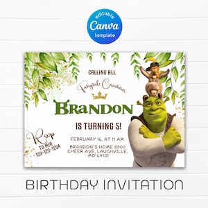 Shrek Birthday invitation, printable Shrek Invitation, Fiona Party Invite Template, Editable Invitation, boy girl birthday