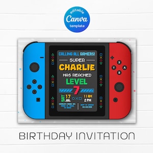 Editable switch invite, Printable Gamer birthday invitation, video game party, boy birthday, digital template