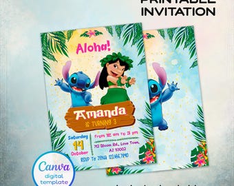 Printable editable Stitch invitation, Lilo and Stitch birthday invite, Stitch Party invite template, girl birthday, boy bday