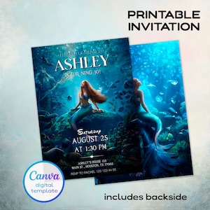 The Little Mermaid Printable invitation, Editable Invitation, Mermaid Birthday Invitation, Princess Ariel Party, Mermaid Party