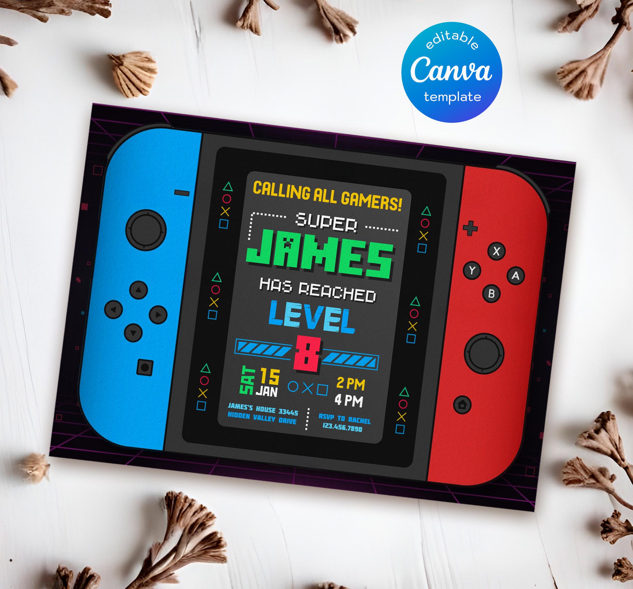 Editable Switch Invite, Printable Gamer Birthday Invitation, Video
