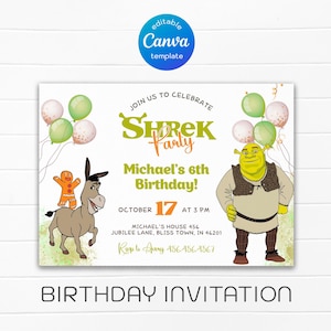 Shrek Birthday invitation, printable Shrek Invitation, Fiona Party Invite Template, Editable Invitation, boy girl birthday