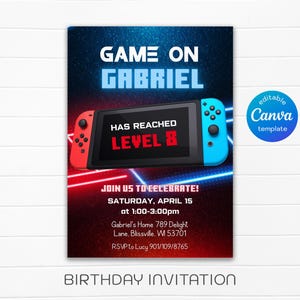 Editable switch invite, Printable Gamer birthday invitation, video game party, boy birthday, digital template