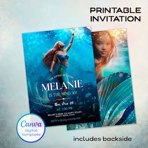 The Little Mermaid Printable invitation, Editable Invitation, Mermaid Birthday Invitation, Princess Ariel Party, Mermaid Party