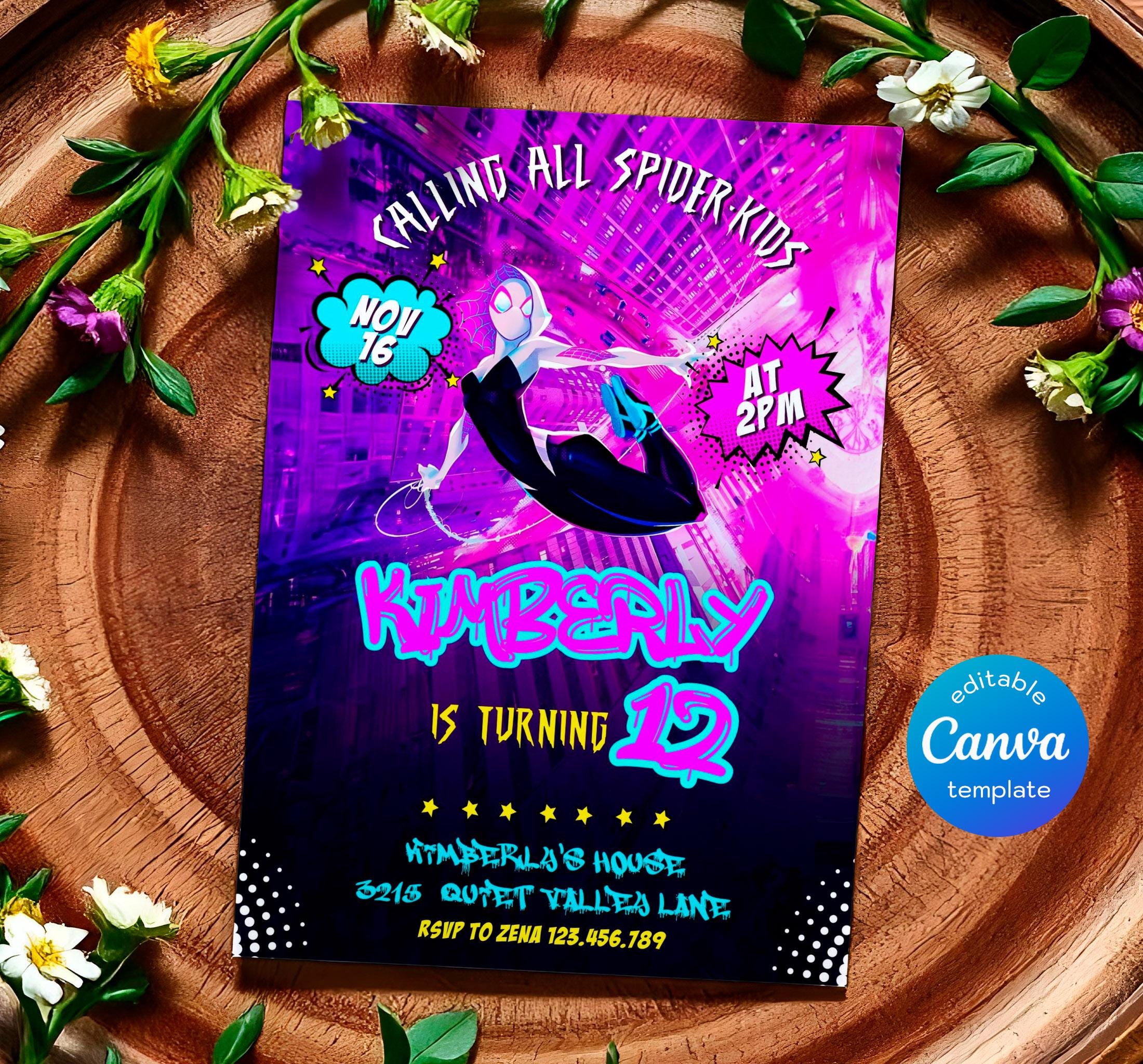 Gwen Birthday Invitation, Spider-verse Girl Birthday Invite, Editable ...