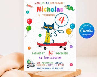 printable Pete the Cat Birthday Party Invitation, Editable Pete the Cat Invite, Party Invite Template, boy girl birthday