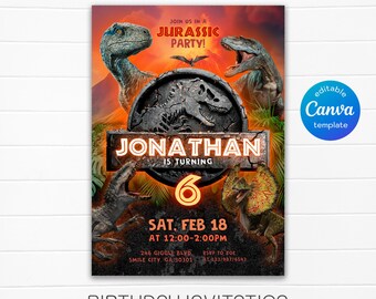Invitación de cumpleaños imprimible de dinosaurio, invitación de cumpleaños de dinosaurio, invitación al parque, invitación mundial, invitación a la fiesta del T-Rex, descarga instantánea