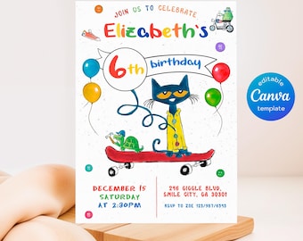 printable Pete the Cat Birthday Party Invitation, Editable Pete the Cat Invite, Party Invite Template, boy girl birthday