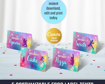 Jump printable table tent, food or name lable, birthday party Editable Template, diy Trampoline bday decorations,  party favors