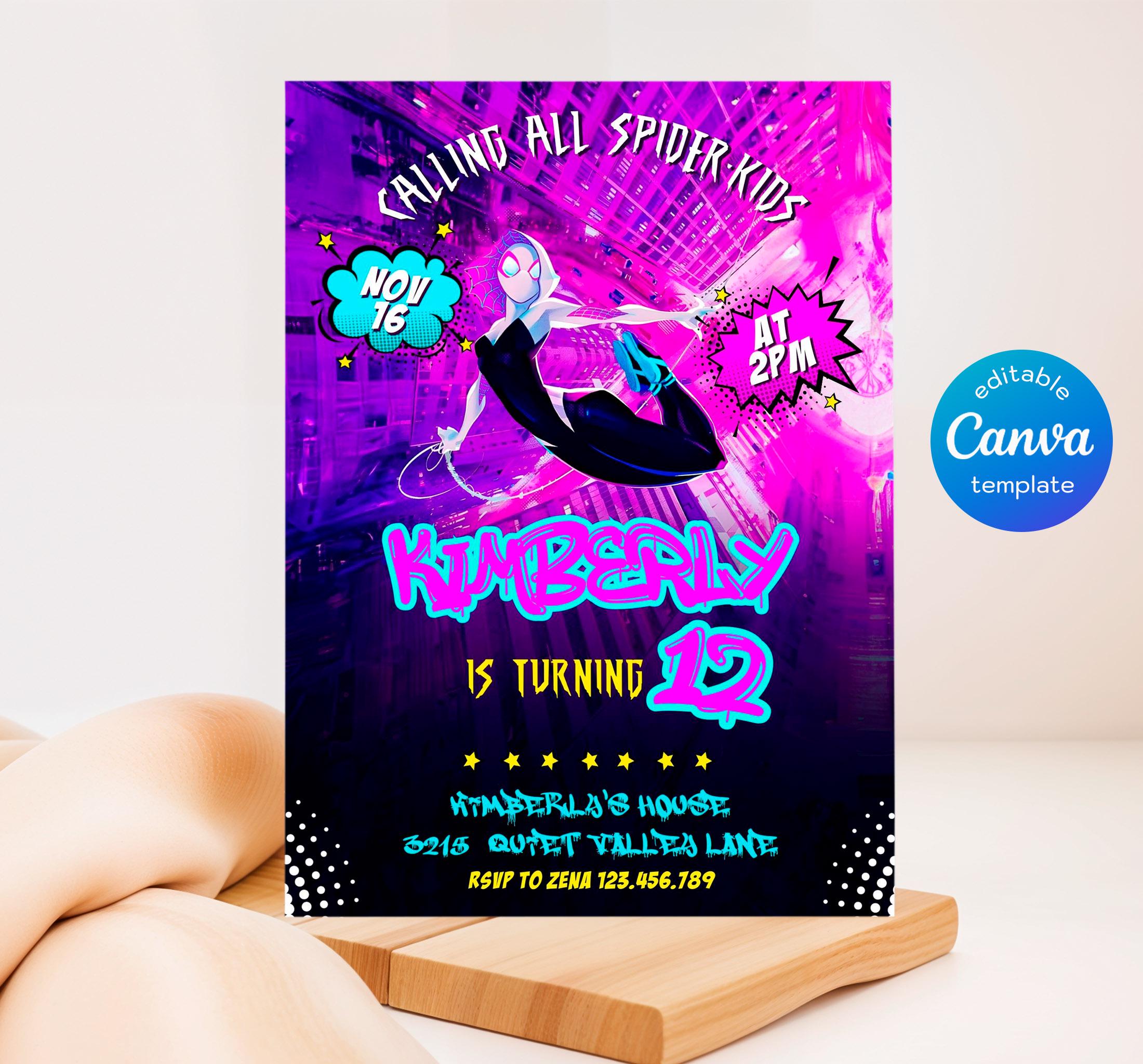 Gwen Birthday Invitation, Spider-verse Girl Birthday Invite, Editable ...
