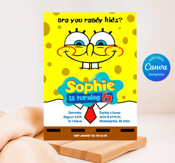 Bob Birthday invitation, printable Invitation, under the sea Party Invite Template, Editable Invitation, boy girl birthday, first second