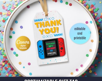 Switch printable gift tags, birthday party thank you card, Editable Template, diy Game Party bday decorations,  party favors