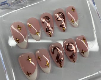 Customizable Birthday Nails, French Tip with Number Balloons and Stars - Press On Nails