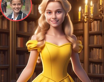 Personalised Paint By Numbers KIDS Belle Beauty and the Beast (1-3 Day Delivery Available UK only) Your Face! Our design!