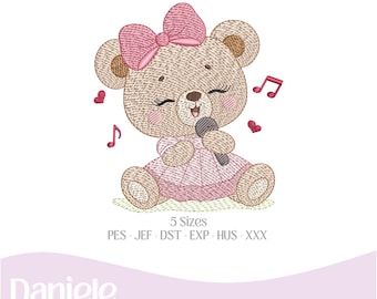 Motif de broderie (nuancier inclus), motif bébé Petit Ours Chanteur - Fichier de broderie - Fichier numérique, 5 tailles - Téléchargement instantané