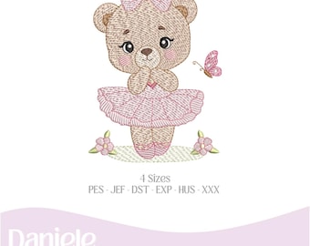 Motif de broderie ourson ballerine (nuancier inclus) - Adorable ourson pour vêtements de bébé - Téléchargement instantané - 4 tailles - Fichier numérique