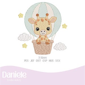 Broderidesign med giraffballonger | BabyBoy | Söt giraff | Djurkammare | Maskinbroderifil | Direkt nedladdning