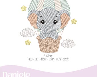 Motif de broderie éléphant en ballon | Bébé garçon | Éléphant mignon | Décoration d'intérieur pour chambre d'enfant | Fichier de broderie machine | Téléchargement instantané