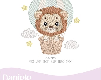 Motif de broderie Lion en ballon | Bébé lion mignon | Décoration pour chambre d'enfant | Fichier de broderie machine | Téléchargement instantané