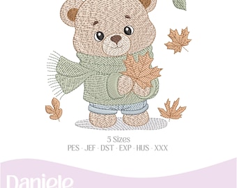Motif de broderie (nuancier inclus), ourson bébé garçon - Fichier de broderie - Fichier numérique, 5 tailles - Téléchargement instantané