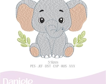 Motif de broderie (nuancier inclus), motif bébé éléphant - Fichier de broderie - Fichier numérique, 5 tailles - Téléchargement instantané