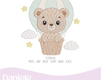 Motif de broderie ourson en peluche avec ballon | Bébé garçon | Ourson mignon | Fichier de broderie machine | Téléchargement instantané
