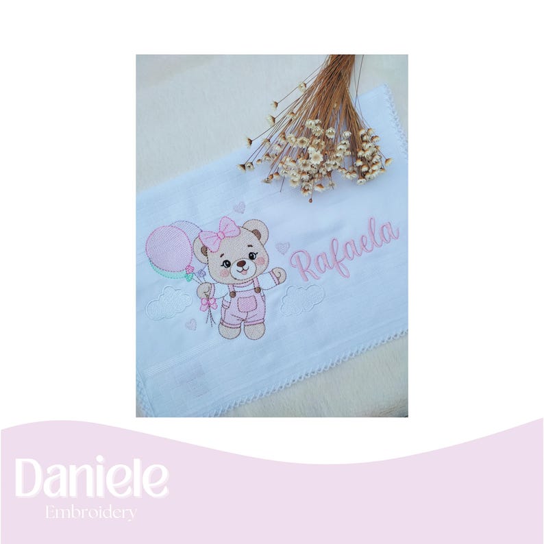 Embroidery design (Color Chart included), baby design Ballon Bear (Girl