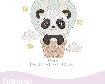 Motif de broderie Panda Ballon | Bébé Garçon | Panda mignon | Décoration d'intérieur animalière | Fichier de broderie machine | Téléchargement instantané