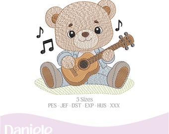 Embroidery design (Color Chart Included), baby design Teddy Bear Musician - Embroidery file - Digital file, 5 sizes - Instant Download