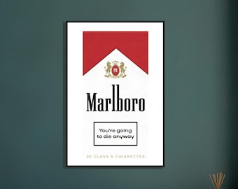 Vintage Marlboro Cigarette Pack Framed Poster - Retro Wall Art, Semi-Gloss Print, Ready to Hang