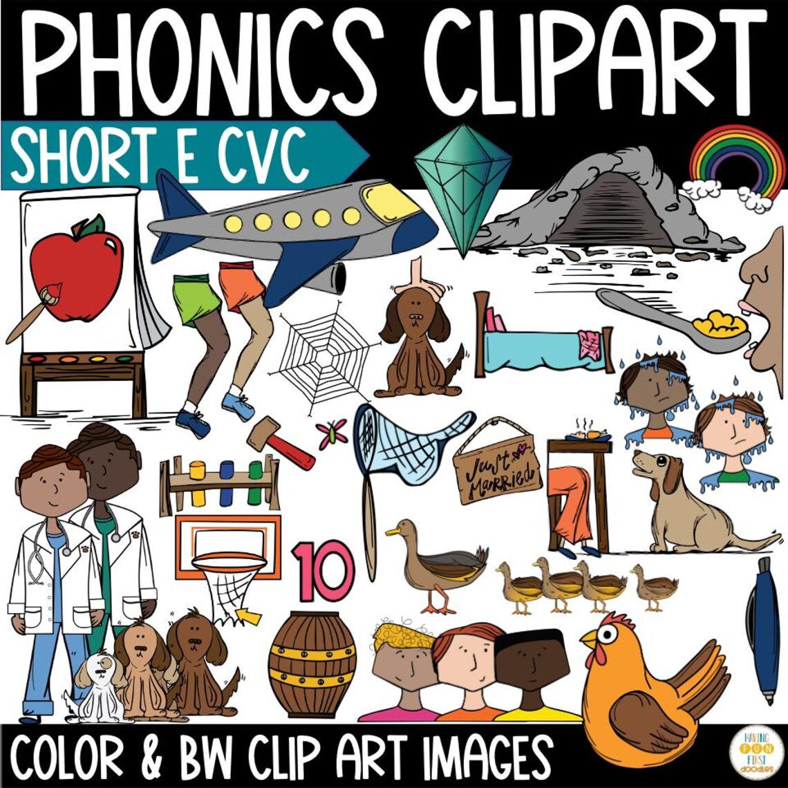 Short E CVC Words Clipart Phonics Short Vowel E Images Science of ...