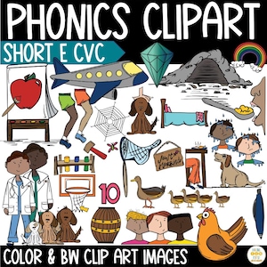 Short E CVC Words Clipart Phonics Korte klinker E Images Science of Reading