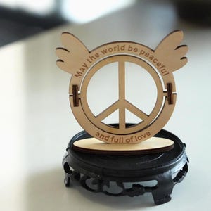 Peace and Love Rotating Wood Decor – Inspirational Gift Idea for Peace Lover, Peace Symbol, Love Sign