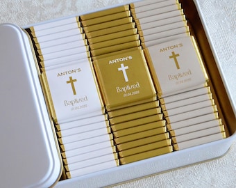 Custom Christening Chocolate Favors, Personalized Baptism Gifts, Holy Communion Treats