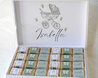 Gepersonaliseerde chocolaatjes voor pasgeborenen | Kraamcadeautjes | Cadeaus op maat voor een babyshower | Traktaties voor doop- en communiefeesten | Chocolade in bulk
