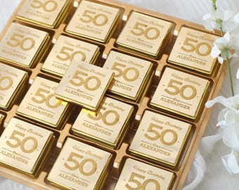 Custom Birthday Chocolates, Personalized 50th Birthday Favors, Luxury Plexiglass Chocolate, Adult Birthday Favors