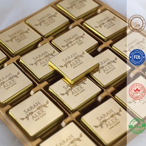 50 Plexiglass Gold Chocolate Favors,Customized Chocolate,Wedding Favors For Guest,Wedding Favors,Engagement Chocolate,Wedding Chocolate