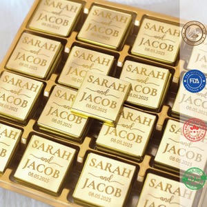 50 Plexiglass Gold Chocolate Favors,Customized Chocolate,Wedding Favors For Guest,Wedding Favors,Engagement Chocolate,Wedding Chocolate