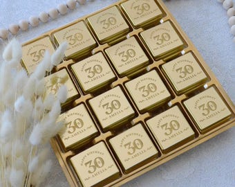 Custom Birthday Chocolate Favors | Personalized Plexiglass & Mirror Chocolates | 30th 40th 50th 60th 70th 80th 90th 100th Celebrations