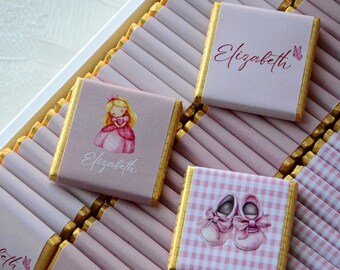 Gepersonaliseerde chocolaatjes voor pasgeborenen | Kraamcadeautjes | Cadeaus op maat voor een babyshower | Traktaties voor doop- en communiefeesten | Chocolade in bulk